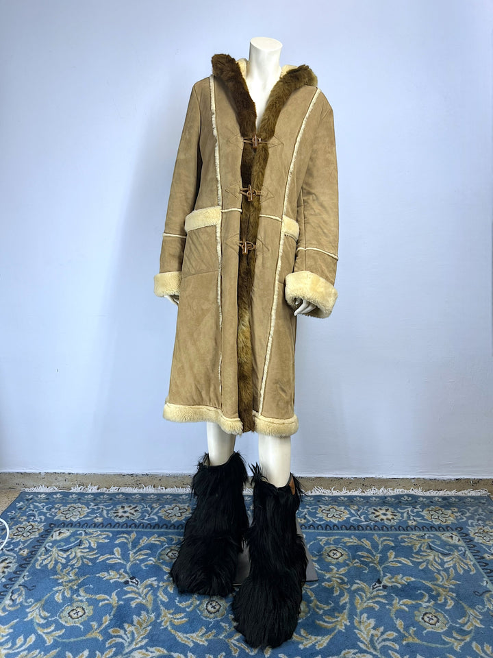 Vintage Shearling Hoodied Coat Women's Extra Large