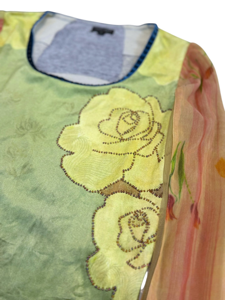 Vintage Korean portrait velour and mesh top