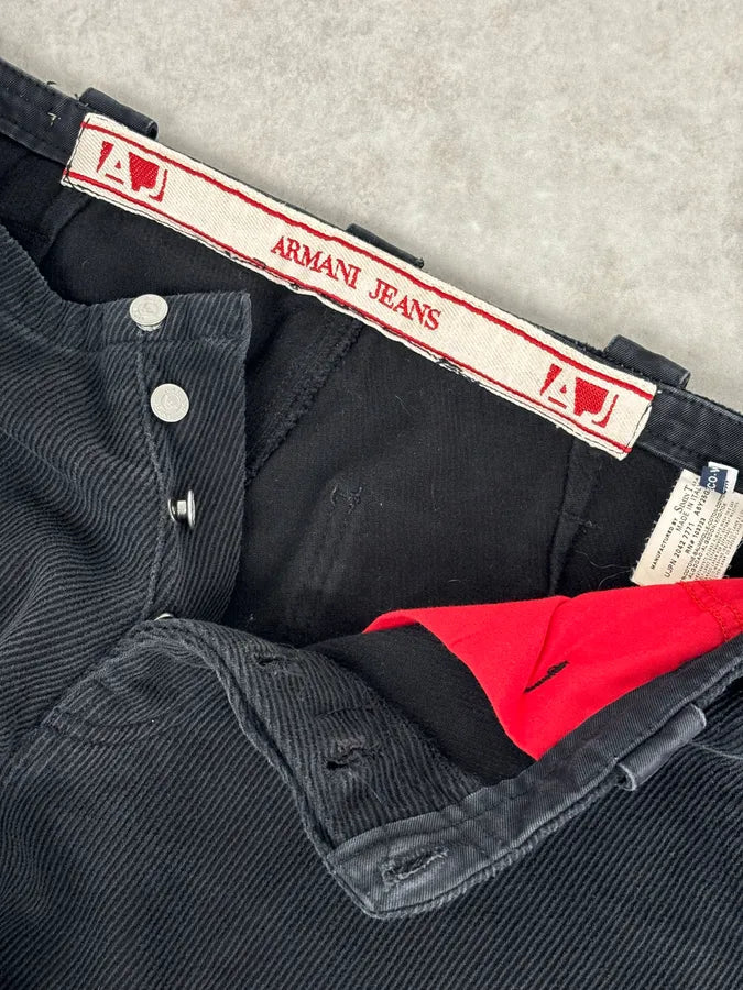 AW2005 Armani black corduroy cargo wide-leg pants