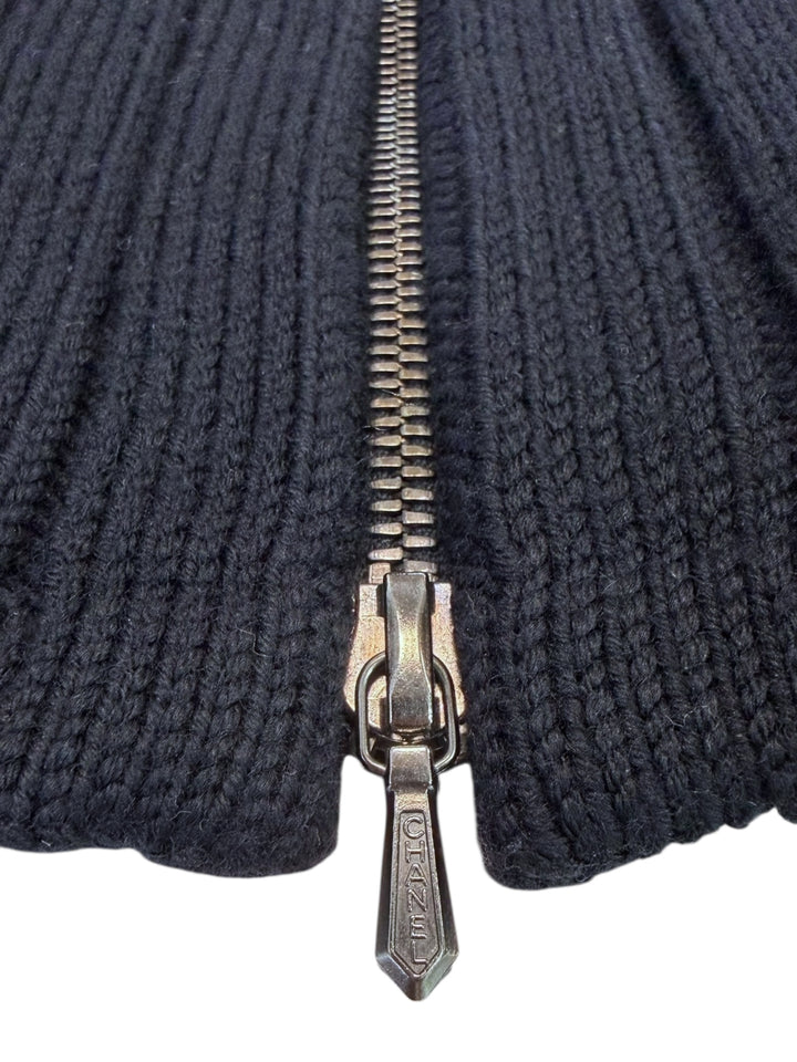 CHANEL Identification ribbed wool zip off-shoulder top