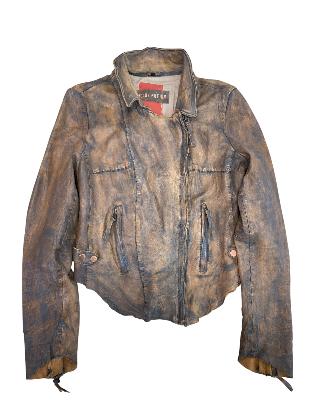 Freaky Nation distressed leather biker jacket