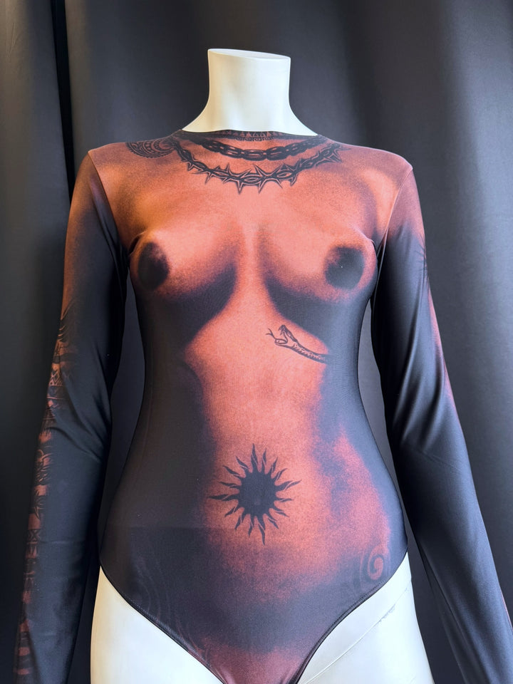 Jean Paul Gaultier tattoo print illusion bodysuit medium