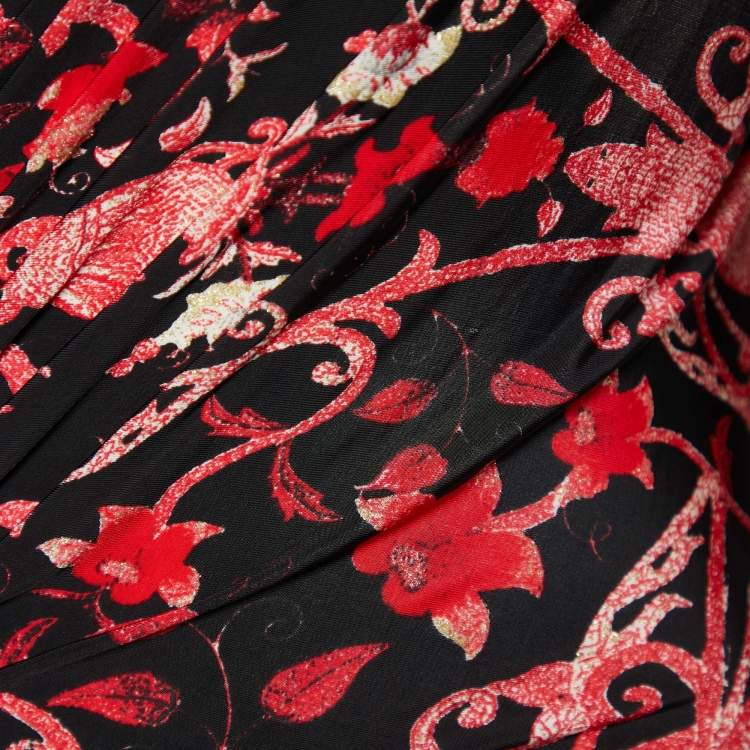 Class by Roberto Cavalli Black Floral Printed Draped Midi Dress Large
