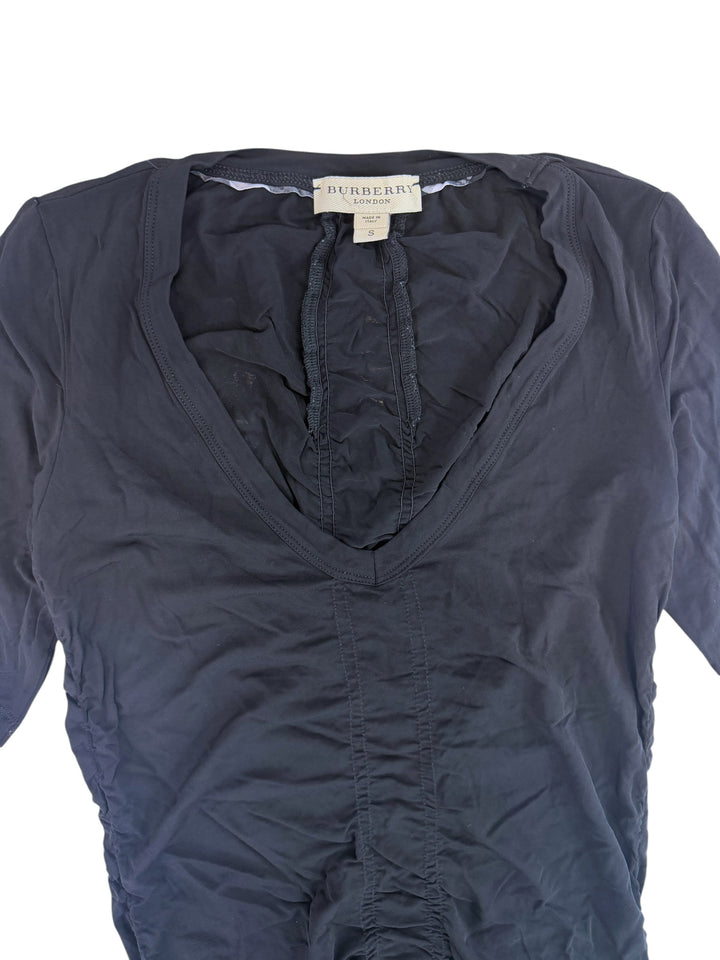 Burberry London black ruched V-neck top