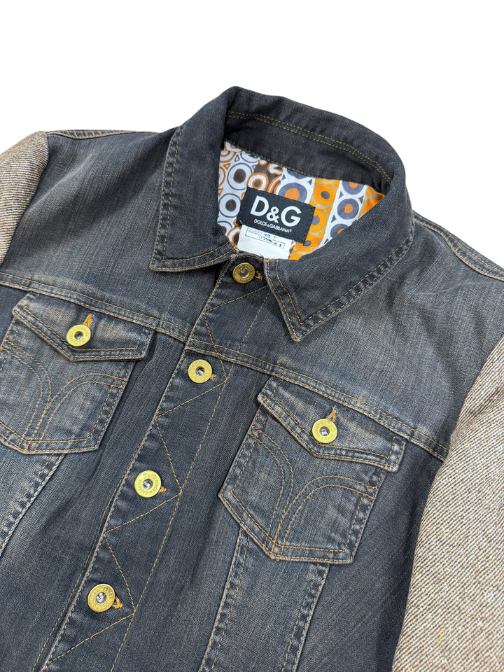 Dolce & Gabbana Black Denim & Wool Sleeve Belted Jacket Small