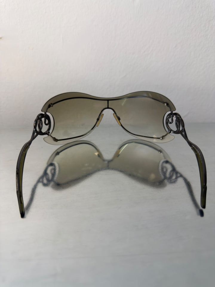 Roberto Cavalli vintage cicno rc223s shield sunglasses grey gradient serpent crystal y2k