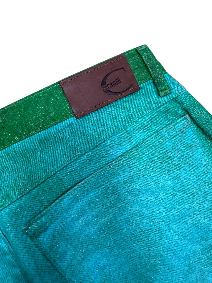 Just Cavalli early 2000s archive turquoise-lime metallic ombré jeans