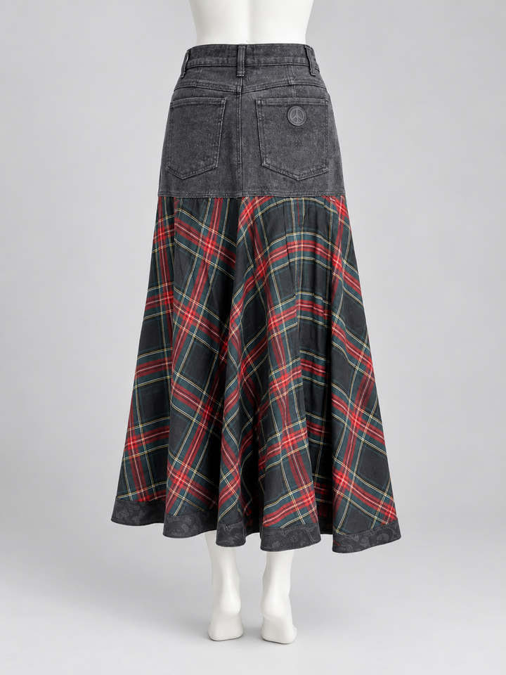Moschino jeans denim tartan maxi skirt
