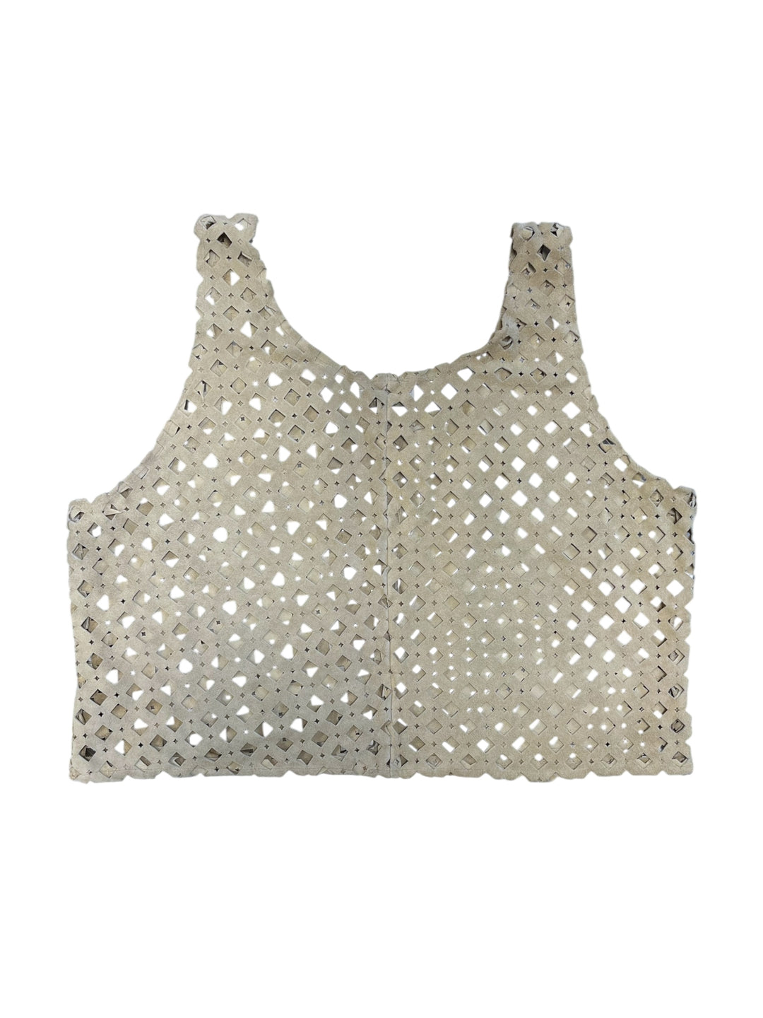 Vintage Sharming Suede Lattice Crop Top – Handmade Patchwork Design Large
