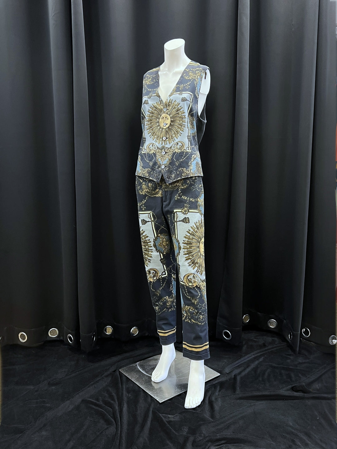 Dolce&Gabbana Baroque Zodiac Sun Silk Vest & Pants Set Medium