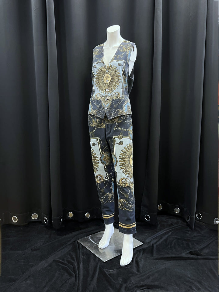 Dolce&Gabbana Baroque Zodiac Sun Silk Vest & Pants Set Medium