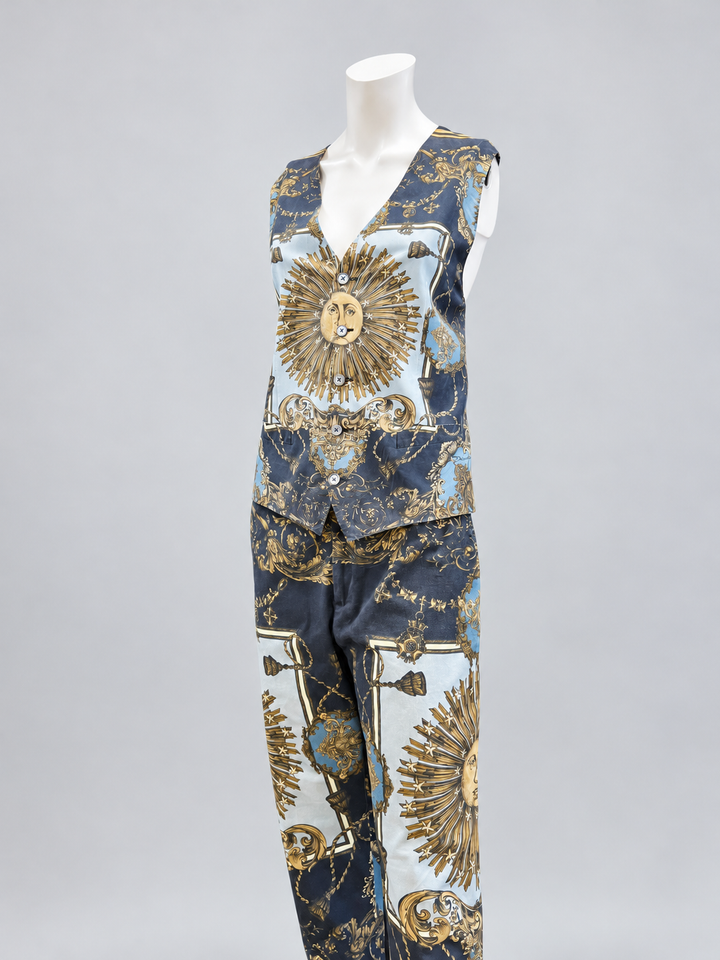 Dolce&Gabbana Baroque Zodiac Sun Silk Vest & Pants Set Medium