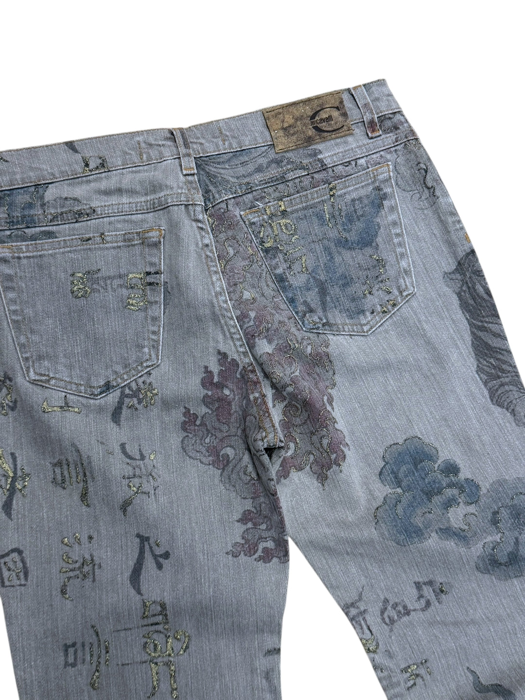 Just Cavalli AW2003 archive  “Asian World Fantasy” grey printed jeans