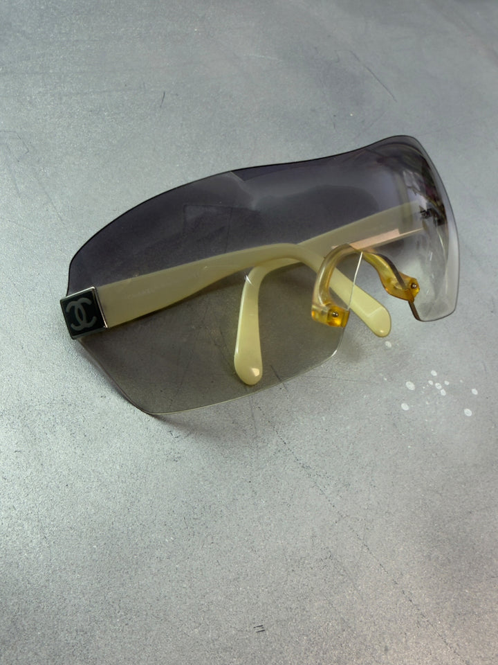 Chanel vintage rimless shield sunglasses grey gradient y2k futuristic wrap