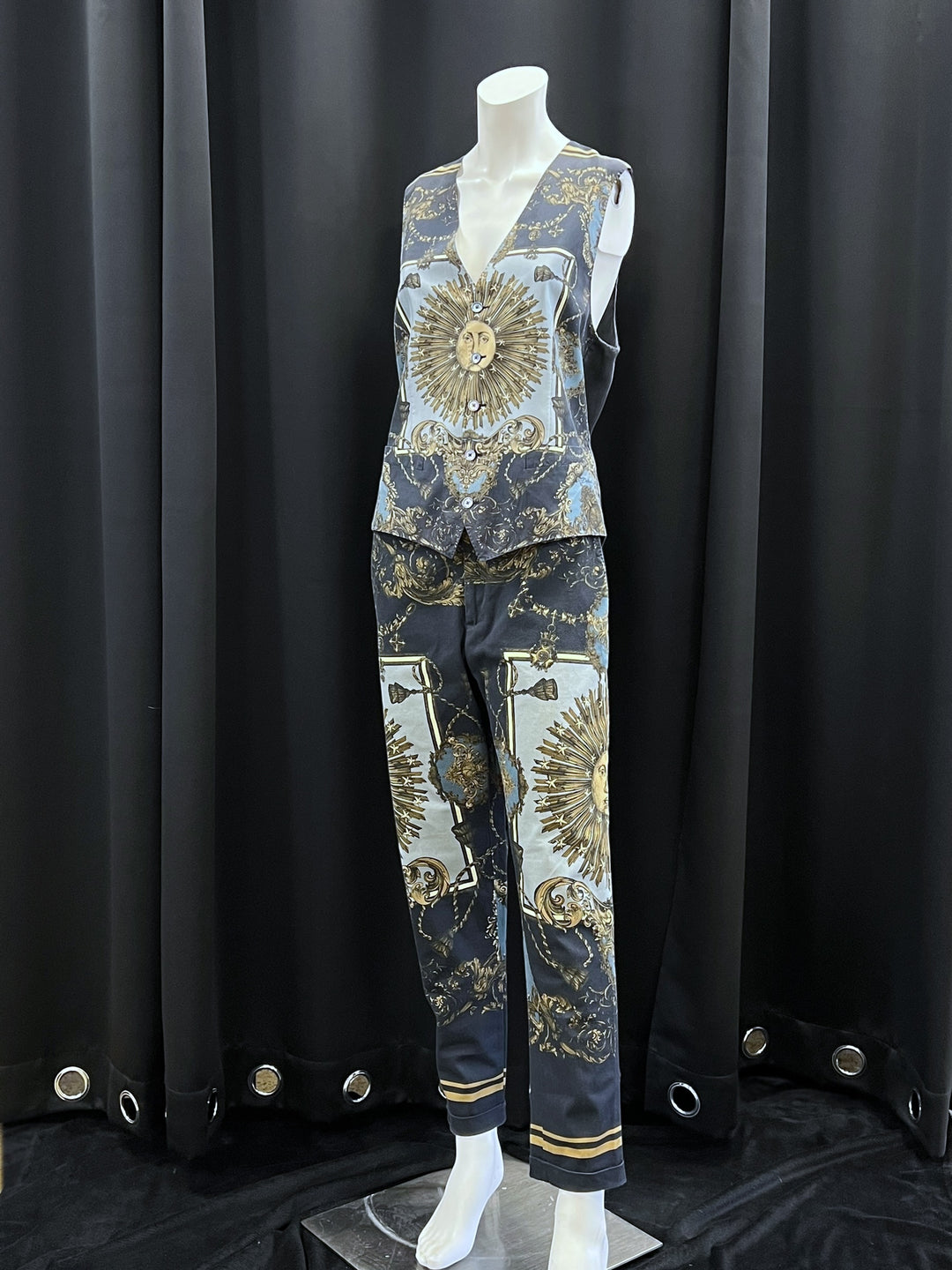 Dolce&Gabbana Baroque Zodiac Sun Silk Vest & Pants Set Medium