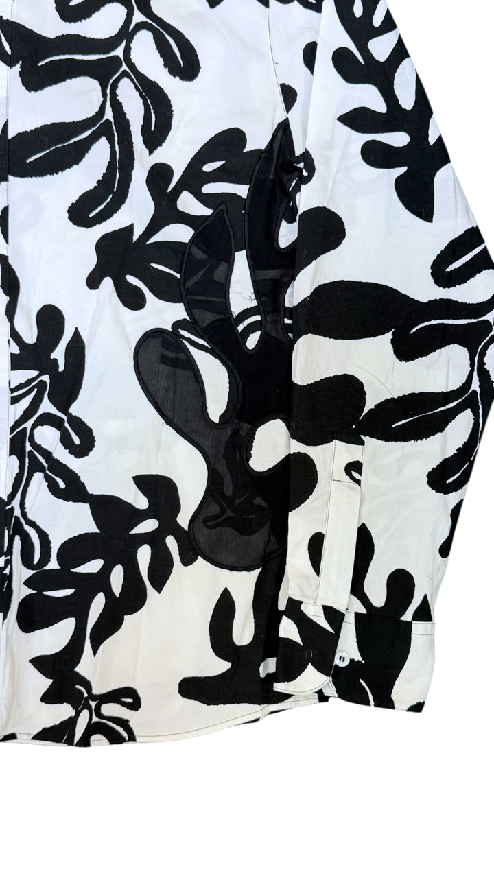 GF FERRÉ black & white abstract sheer shirt size XXL