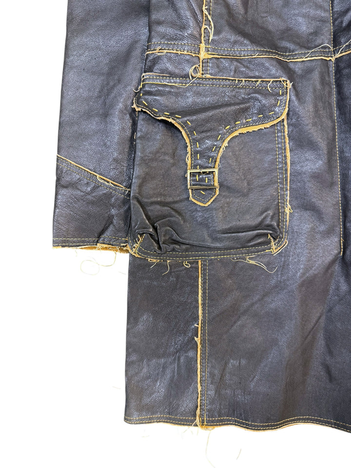 Vintage distressed leather utility coat small