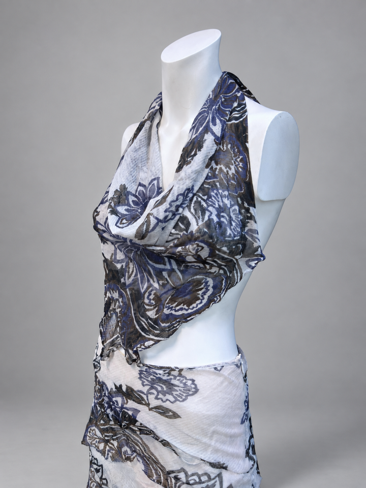 Marina Babini floral halter top & ruched mini skirt set