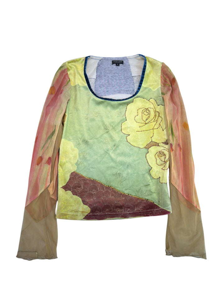 Vintage Korean portrait velour and mesh top