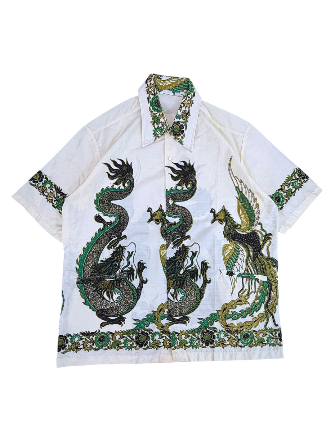 Vintage Java Batik dragon & phoenix print short sleeve shirt