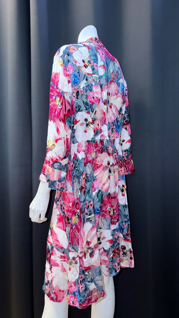 MAX&Co floral velvet-sheer dress w/ tie neck, semi-sheer sleeves