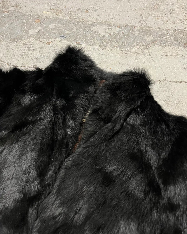 Roberto Cavalli 2000s reversible black fur puffer & ornament brown jacket