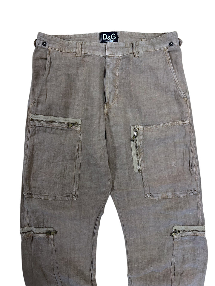 AW2004 Dolce & Gabbana Linen Multi Zips Cargo Pants (M|38)