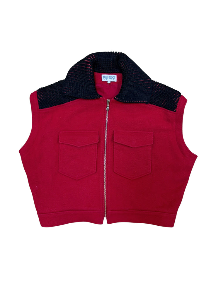 Kenzo Paris wool & cashmere knit collar zip vest
