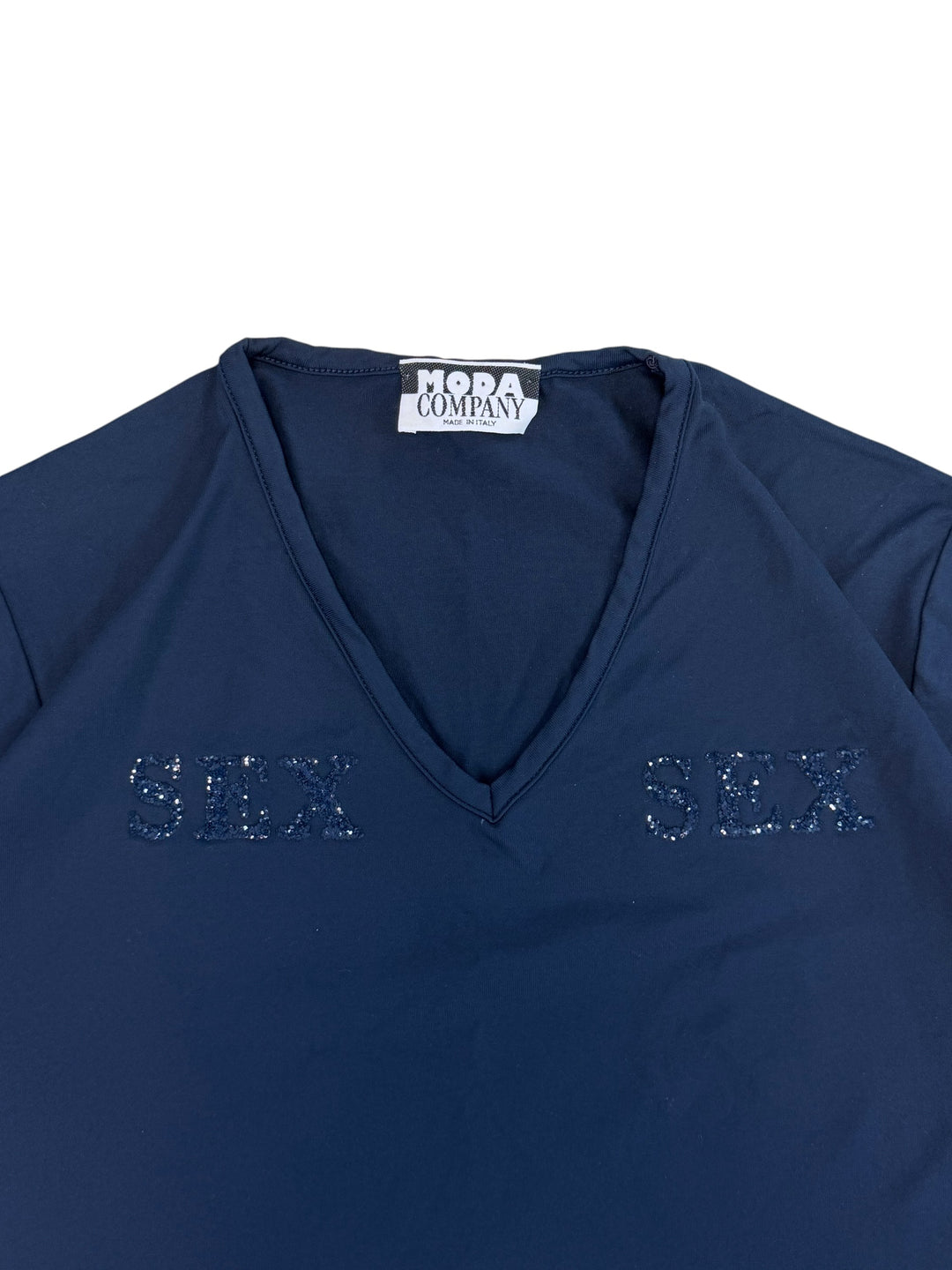Vintage “SEX” rhinestone v-neck top medium
