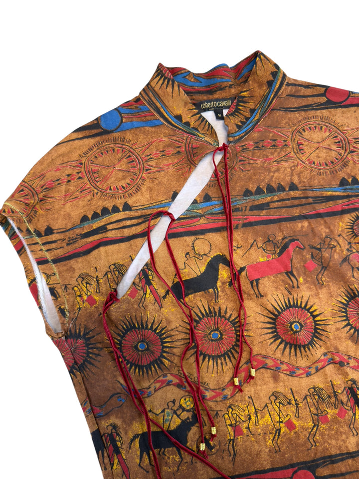 Roberto Cavalli desert print lace-up stretch top