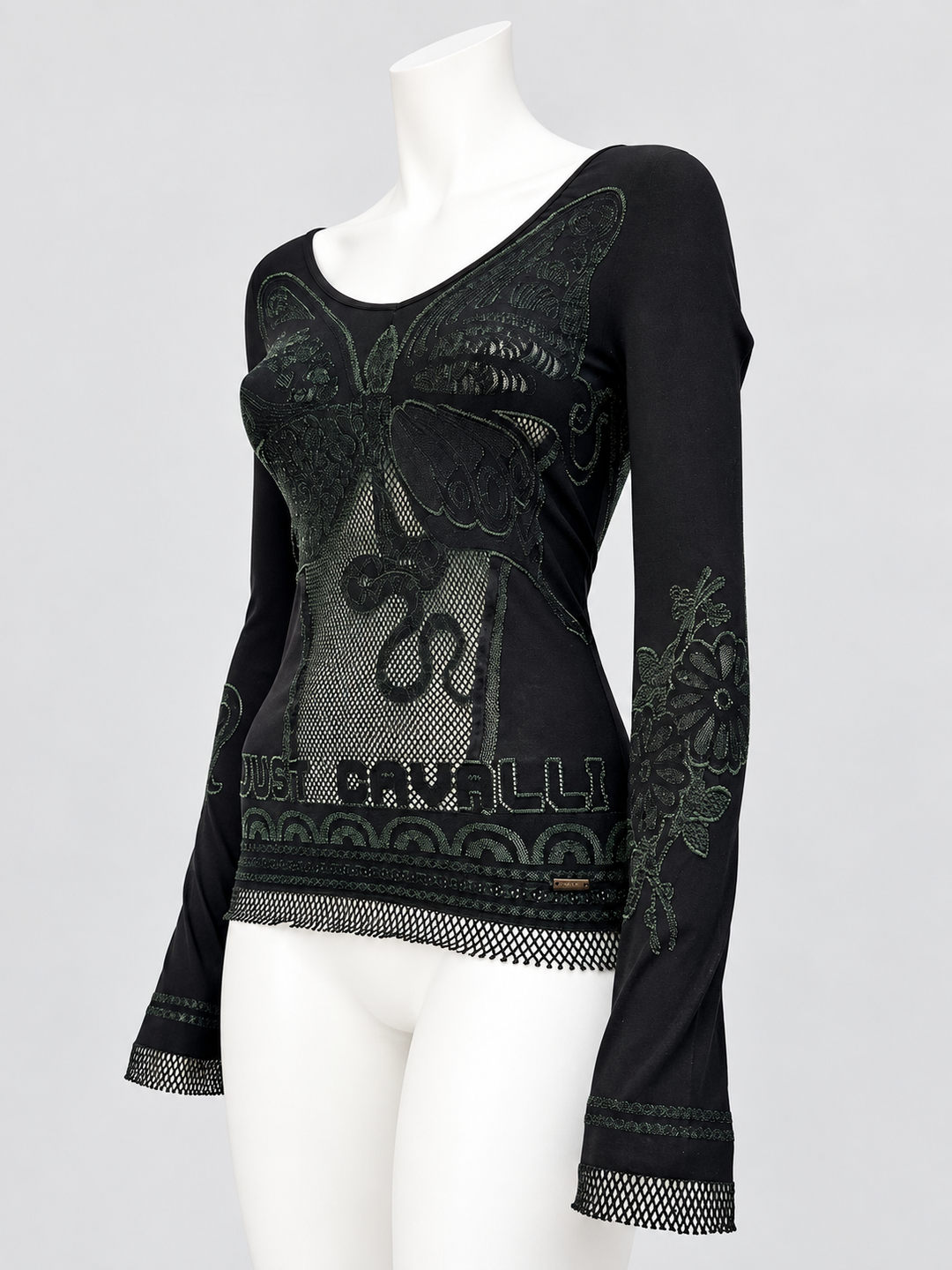 Just Cavalli butterfly mesh long sleeve top