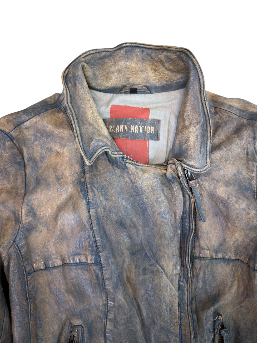 Freaky Nation distressed leather biker jacket