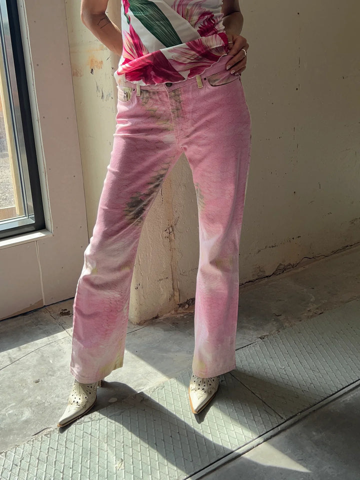 Vintage Just Cavalli pink & khaki fish scale mermaid skinny jeans women’s Small(34) *short down * check the dimensions