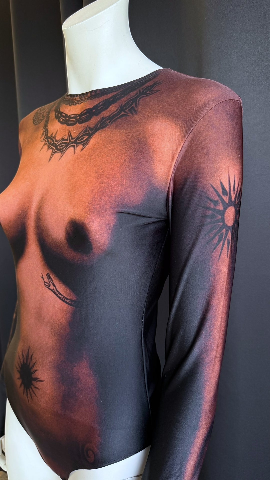 Jean Paul Gaultier tattoo print illusion bodysuit medium