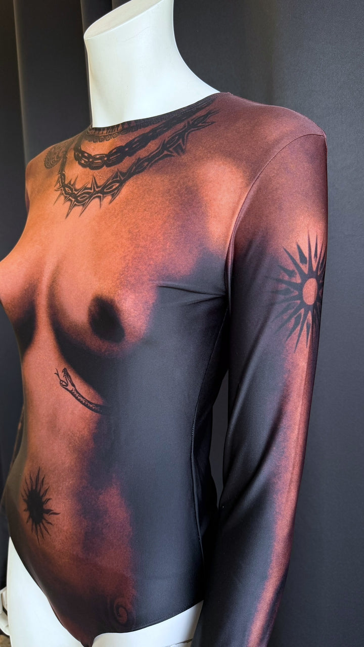 Jean Paul Gaultier tattoo print illusion bodysuit medium