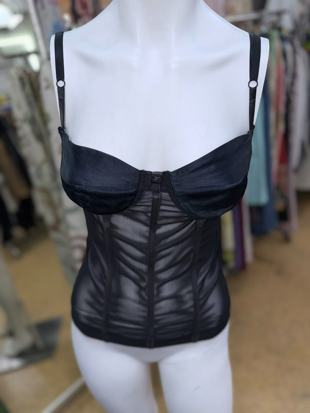 Fracomina black sheer mesh corset top extra small