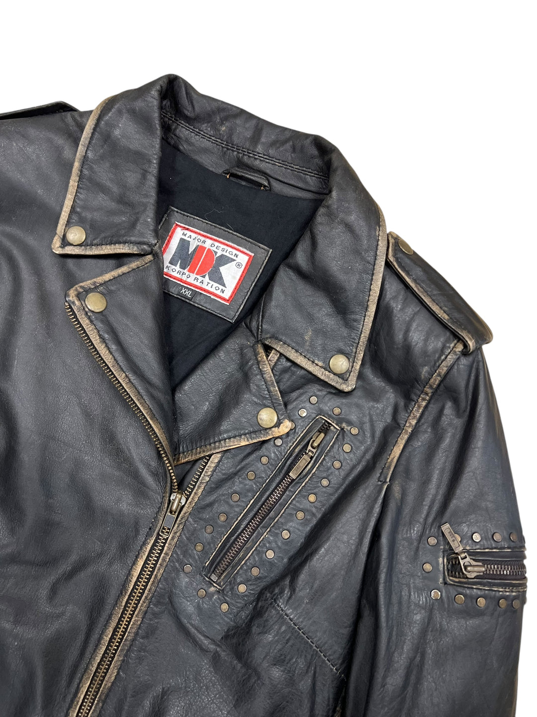 Vintage faded Leather biker jacket women’s XXL slim fit