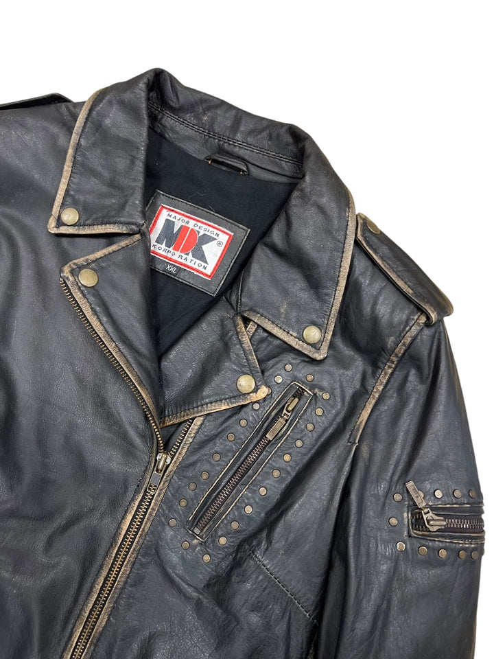 Vintage faded Leather biker jacket women’s XXL slim fit