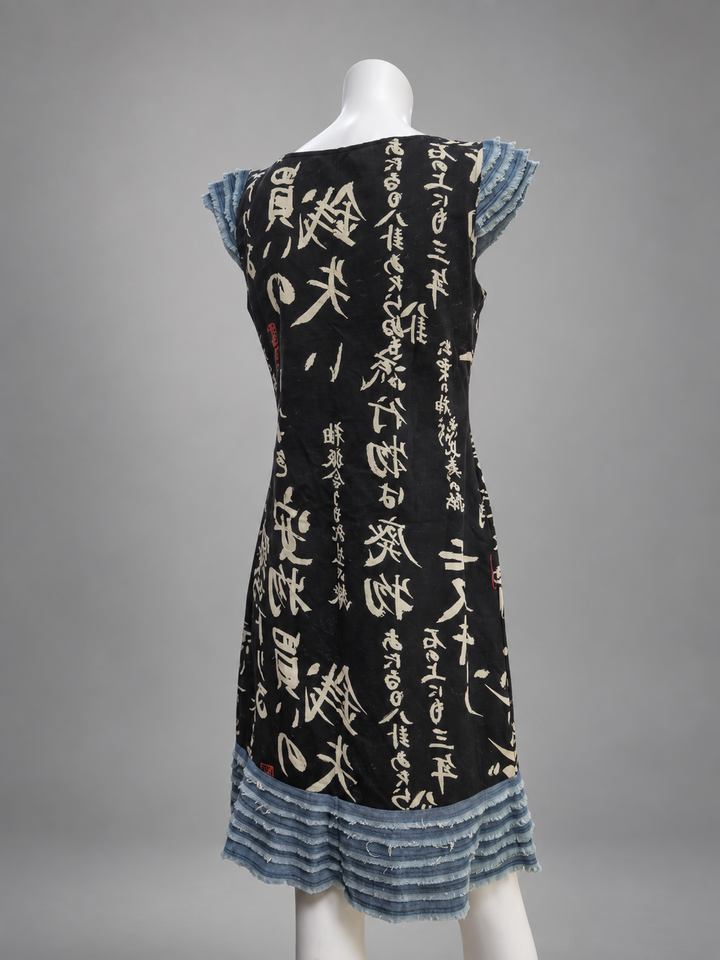 Moschino Jeans Japanese print denim trim dress