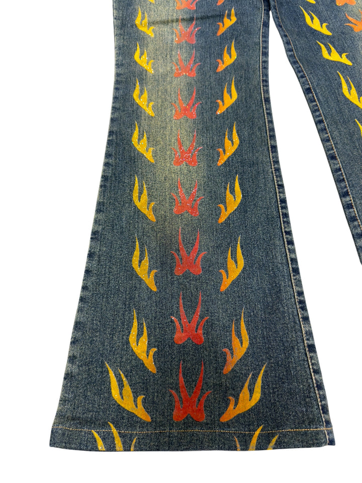 2000s vintage flame print flared jeans
