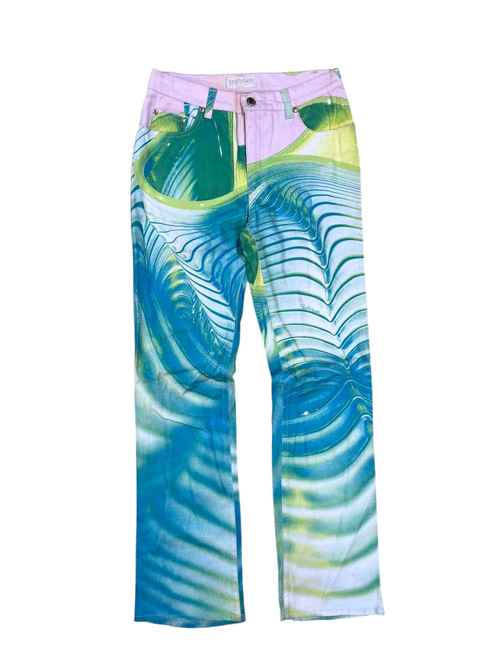 Roberto Cavalli SS2001 Psychedelic Print Low Rise Pants Small (36)