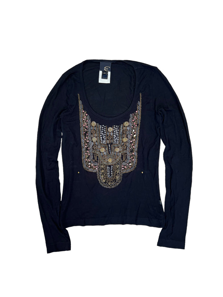 Just Cavalli Vintage Embellished & Sequinned accents Long Sleeve Top Women’s Medium