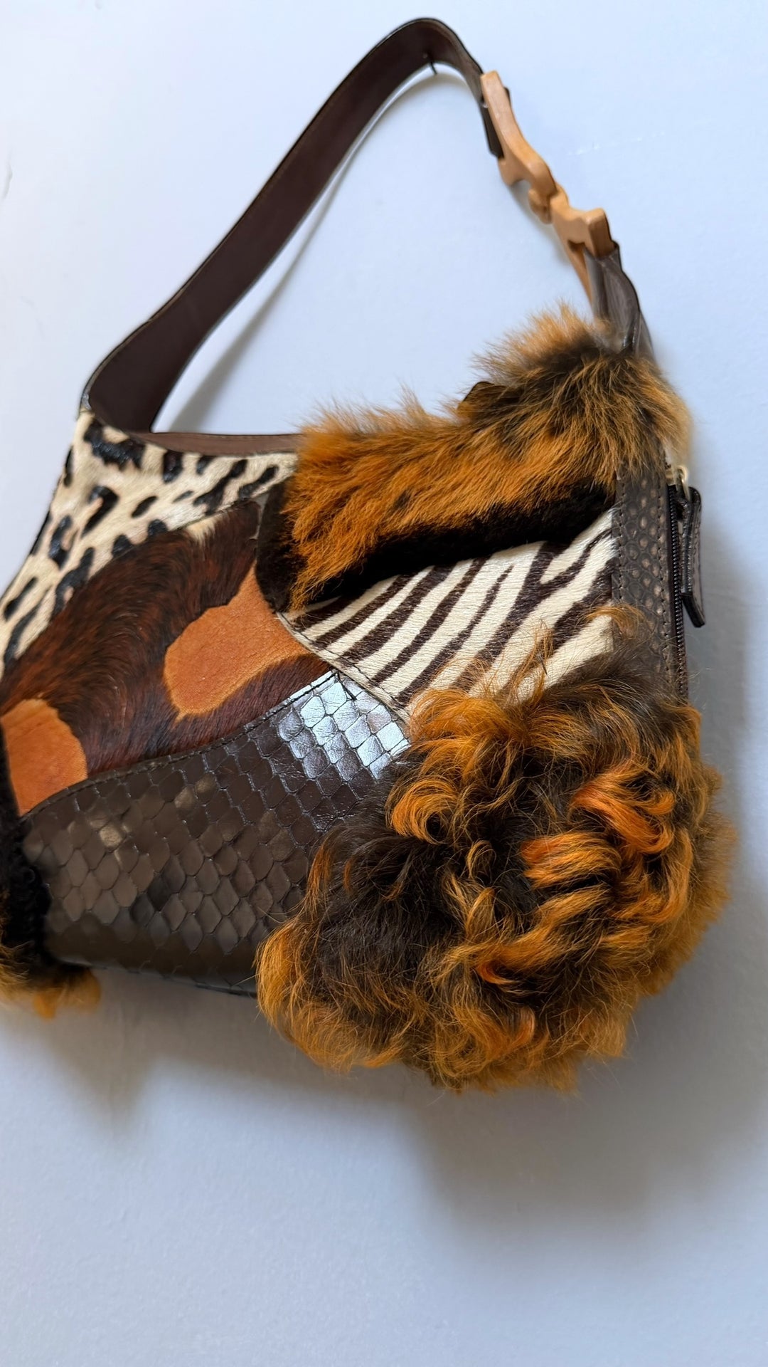 Escada Late 1990s Patchwork Fur & Leather Shoulder Bag