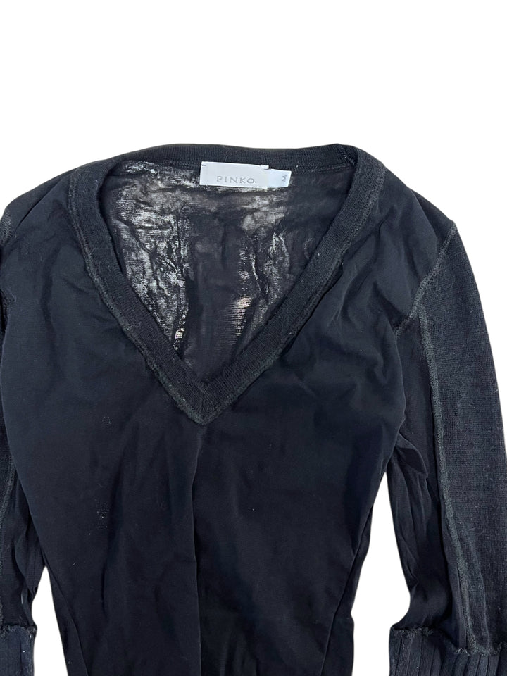 Pinko Vintage Black Knit & Mesh Long Sleeve Top (M)
