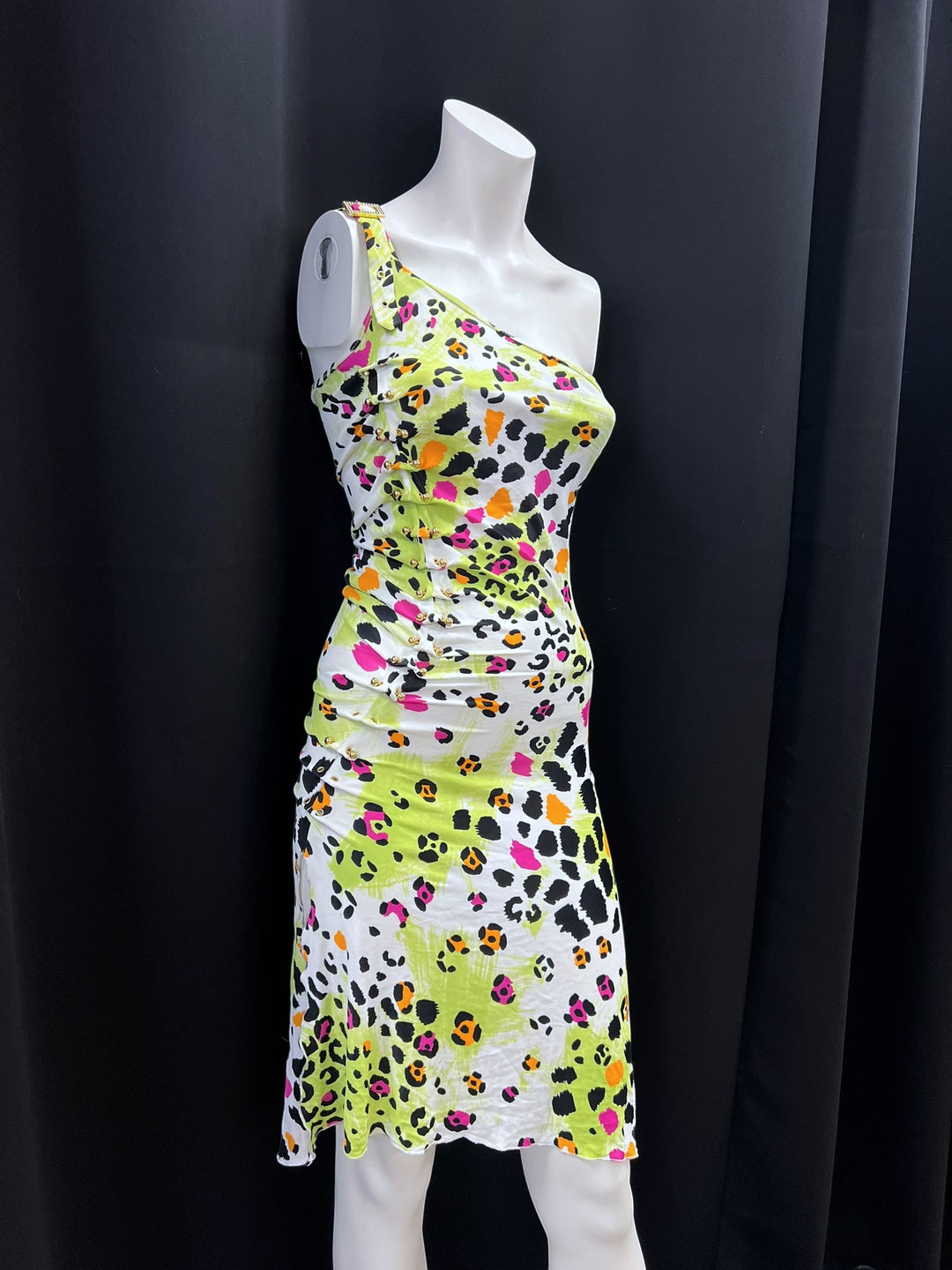 Roccobarocco One-Shoulder Leopard Print Dress S-M