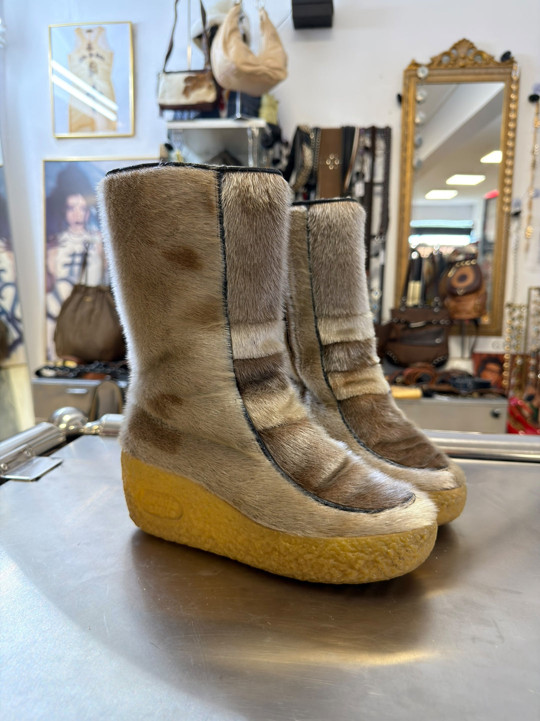 Vintage 1970s Arktis Style Goat Fur Boots Size Eu36