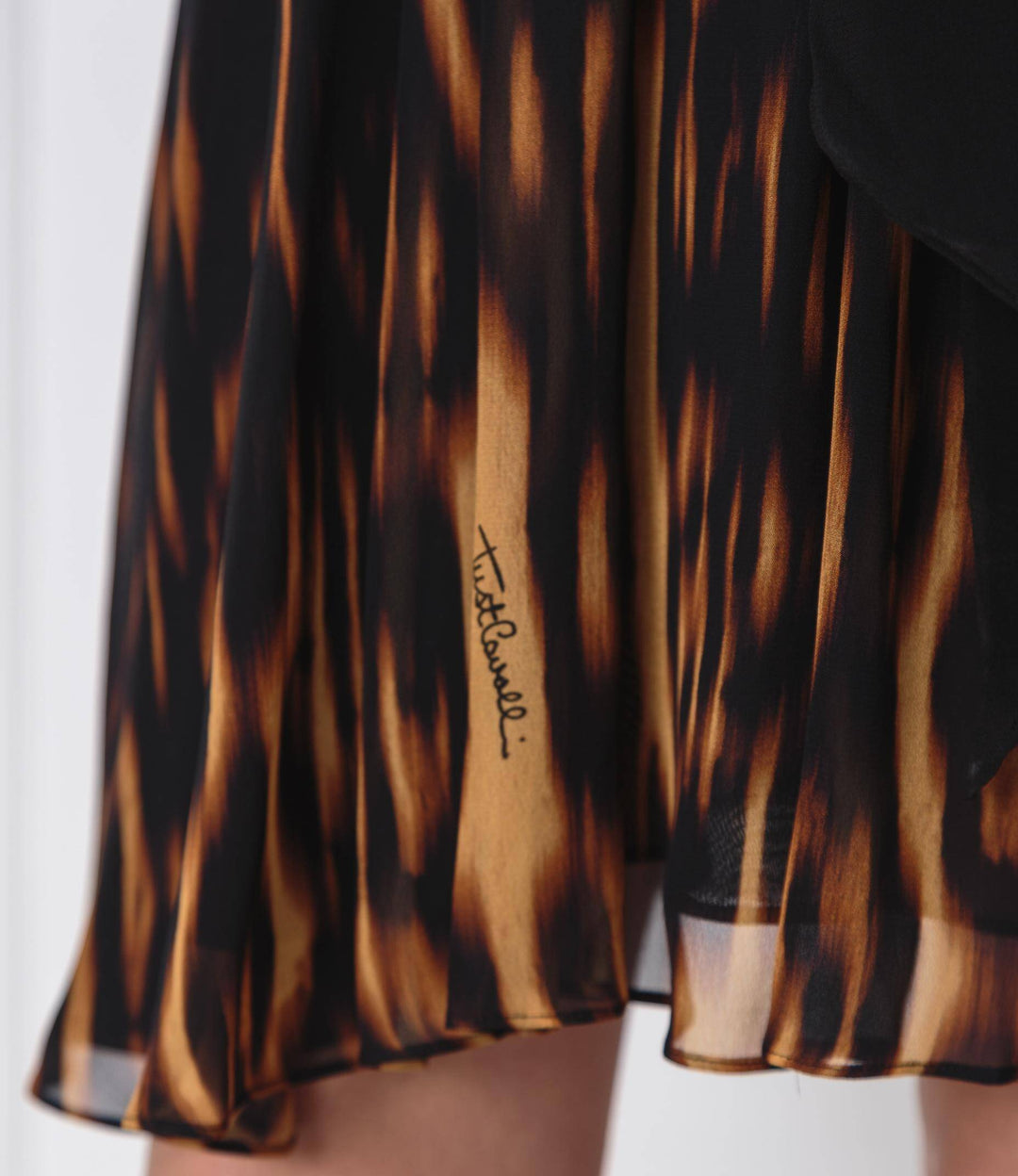 Just Cavalli Deadstock Black & Orange Flame Print Dress