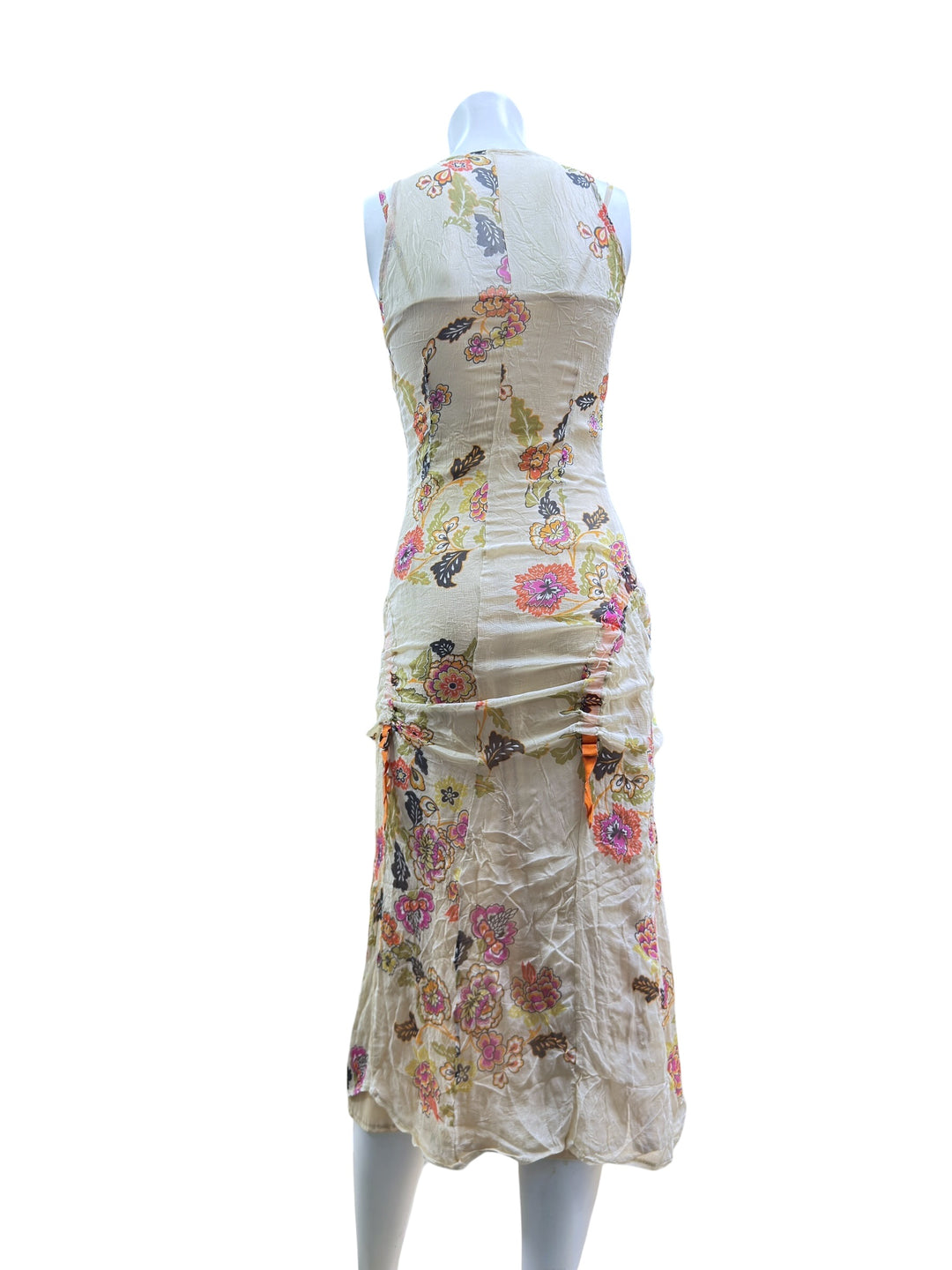 Vintage floral silk ruched midi dress