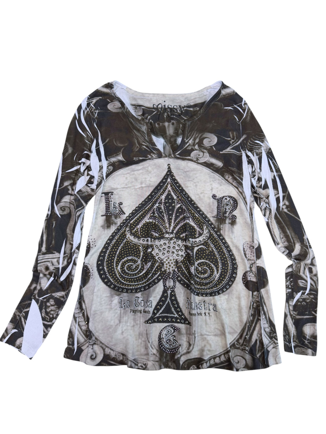 2000s studded ace of spades long sleeve top