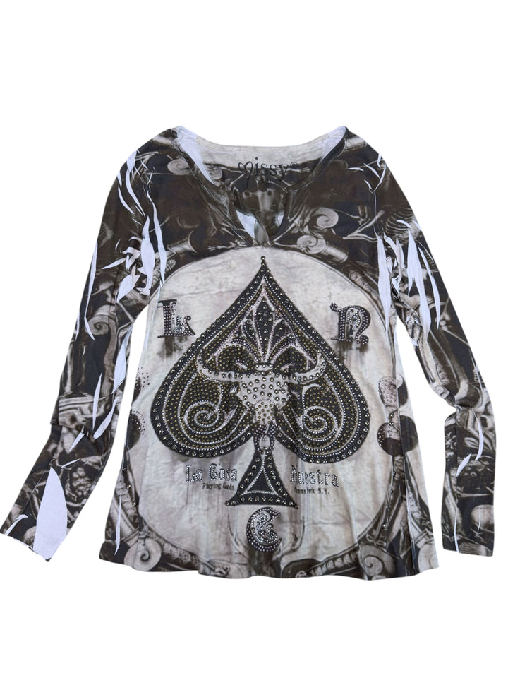 2000s studded ace of spades long sleeve top